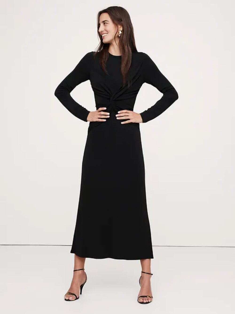 NWT M Black Banana Republic Jersey Knit Twist-Front Maxi Dress Evening Formal